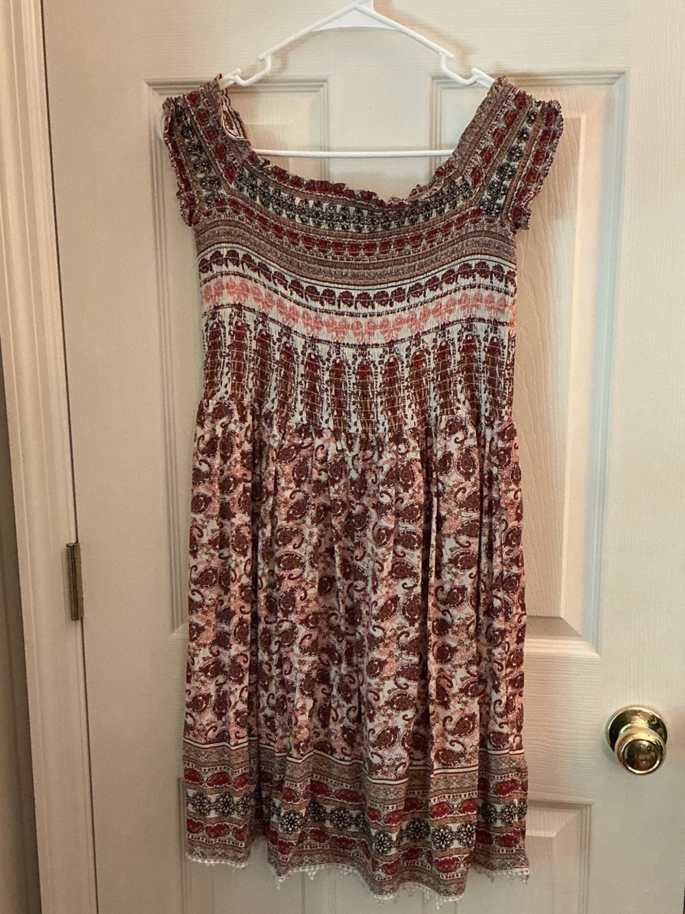 Xhilaration Rust and Cream Smocked Midi Dress
